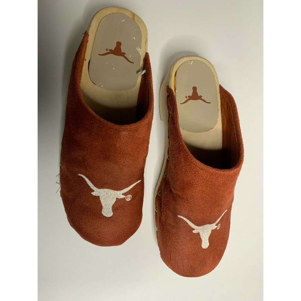 Texas Longhorns fan wood block clogs slip-on rare women sandals heels size 9M